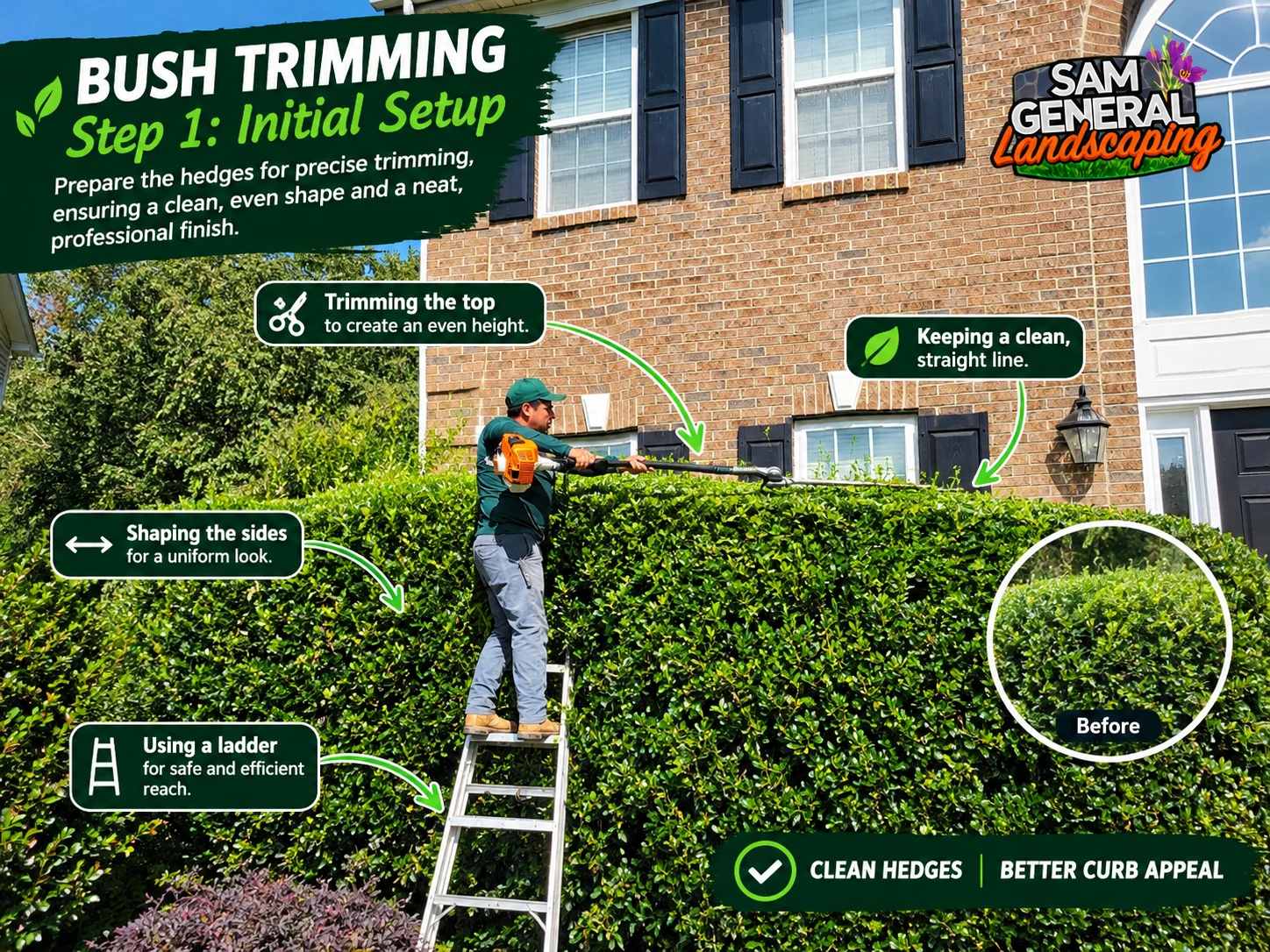Bush trimming step 2 trimming and shaping by Sam General Landscaping