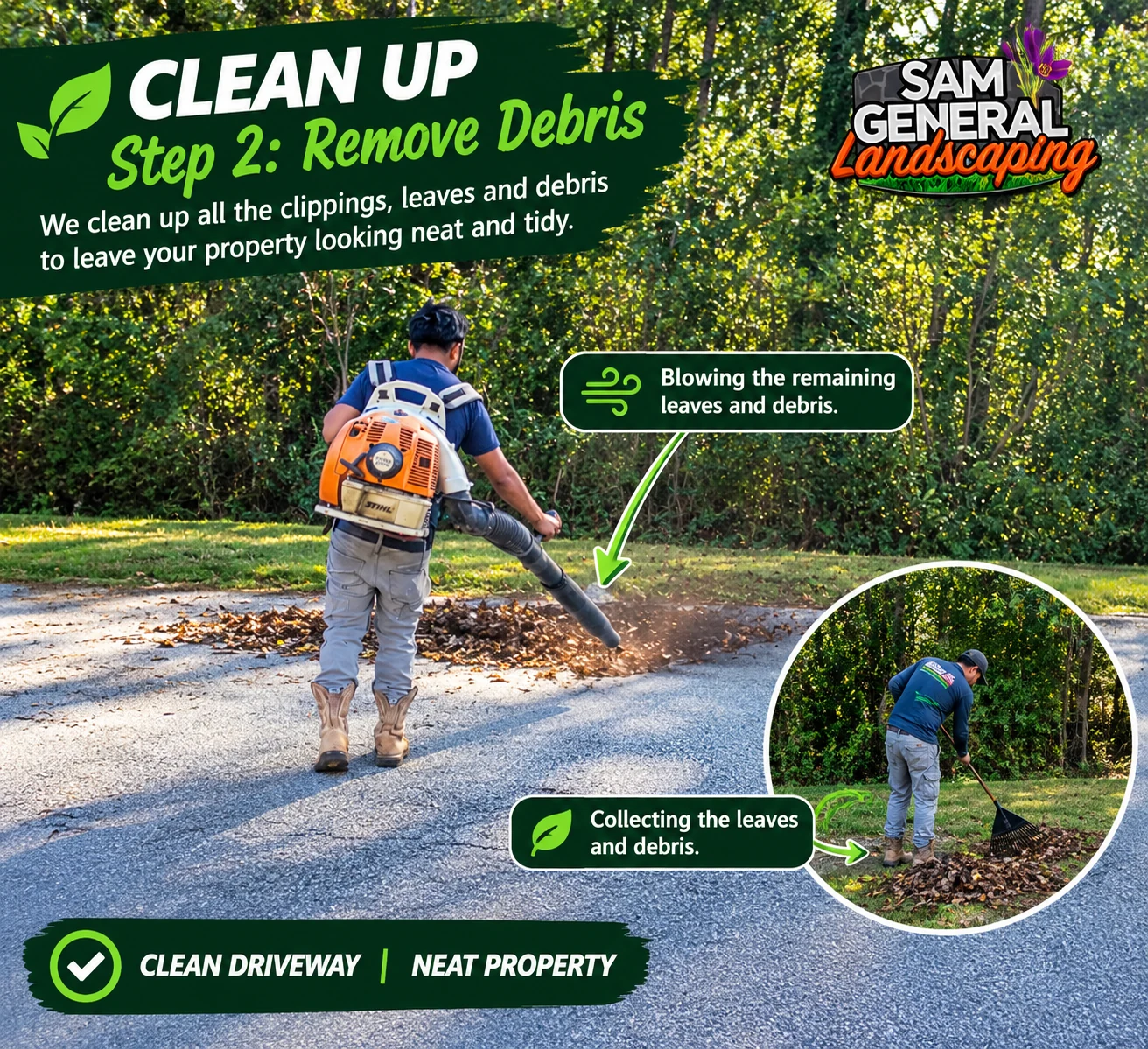 Bush trimming step 3 final cleanup by Sam General Landscaping