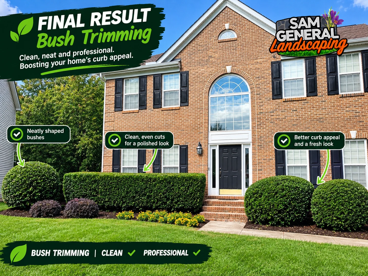 Bush trimming step 4 final result by Sam General Landscaping